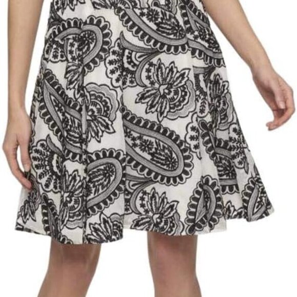Tommy Hilfiger Embroidered Fit & Flare Midi Dress 10 | Black White A-Line Lined - Picture 15 of 16
